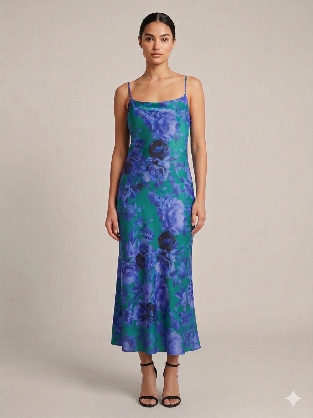 Connected apparel Green Blue Floral slip Dress Sz 12 Romantic Feminine fairycore - Picture 2 of 12